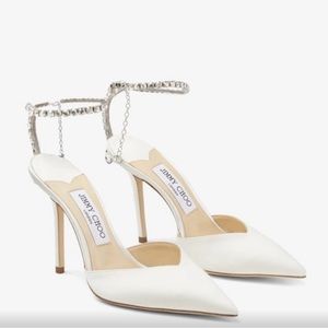 Jimmy Choo Saeda 100 Ivory Satin pumps with crystal embellishment size 36.5EU